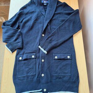 Brooks Brothers ProSport Supima Cotton Cardigan Pearl Buttons Collar Navy Sz L